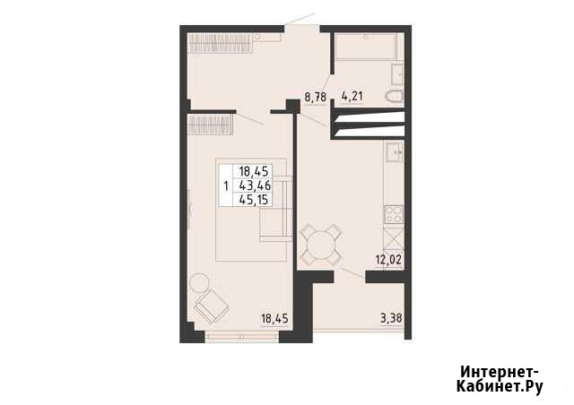 1-комнатная квартира, 45.2 м², 3/14 эт. на продажу в Липецке Липецк - изображение 1