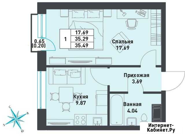 1-комнатная квартира, 35.5 м², 3/9 эт. на продажу в поселке Свердлова Свердлова - изображение 1