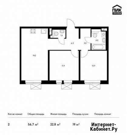 2-комнатная квартира, 56.7 м², 14/25 эт. на продажу в Люберцах Люберцы