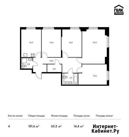 4-комнатная квартира, 101.6 м², 8/26 эт. на продажу в Москве Москва - изображение 1