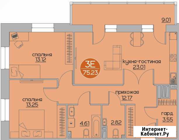 3-комнатная квартира, 75.2 м², 2/25 эт. на продажу в Перми Пермь - изображение 1
