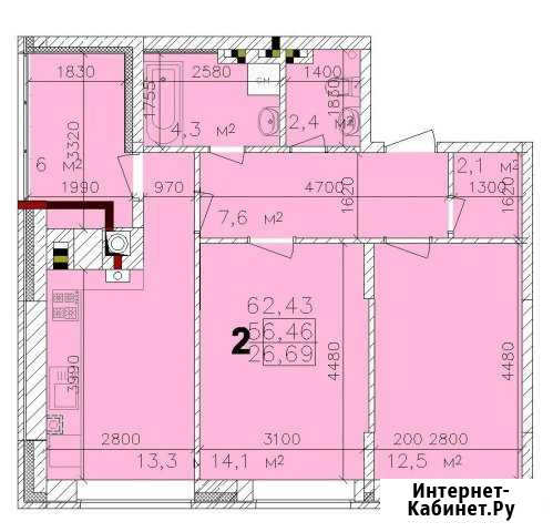 2-комнатная квартира, 62.4 м², 2/12 эт. на продажу в Рязани Рязань - изображение 1