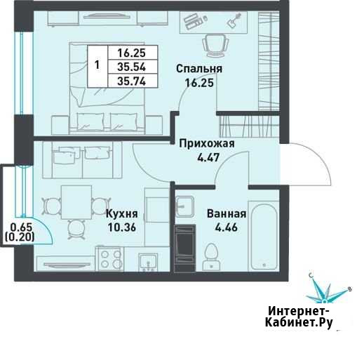 1-комнатная квартира, 35.7 м², 2/9 эт. на продажу в поселке Свердлова Свердлова - изображение 1