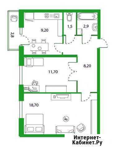 2-комнатная квартира, 53.1 м², 17/25 эт. на продажу в Пушкине Пушкин - изображение 1