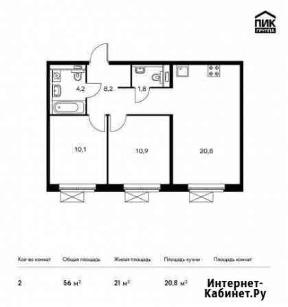 2-комнатная квартира, 56 м², 16/25 эт. на продажу в Видном Видное