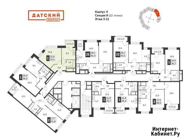 1-комнатная квартира, 33.6 м², 3/22 эт. на продажу в Мытищах Мытищи - изображение 1