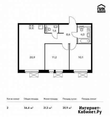 2-комнатная квартира, 56.4 м², 20/25 эт. на продажу в Котельниках Котельники