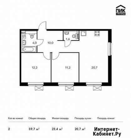 2-комнатная квартира, 59.7 м², 19/25 эт. на продажу в Люберцах Люберцы