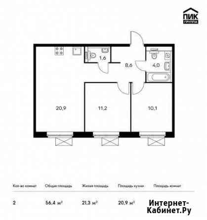 2-комнатная квартира, 56.4 м², 24/25 эт. на продажу в Котельниках Котельники