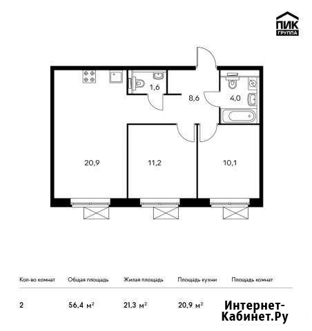 2-комнатная квартира, 56.4 м², 24/25 эт. на продажу в Котельниках Котельники - изображение 1