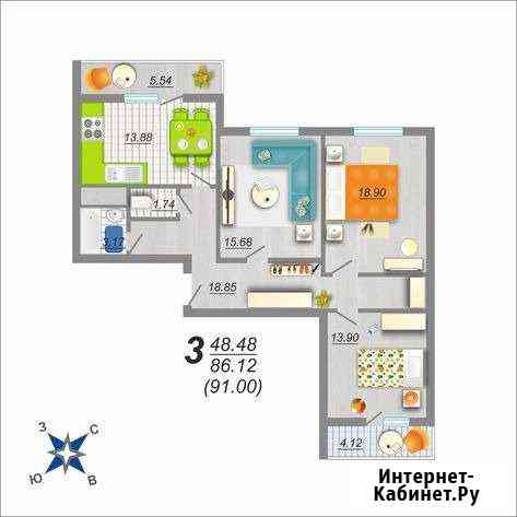 3-комнатная квартира, 91 м², 9/17 эт. на продажу в Воронеже Воронеж