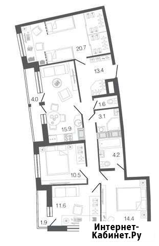 4-комнатная квартира, 95.4 м², 16/19 эт. на продажу в Санкт-Петербурге Санкт-Петербург - изображение 1