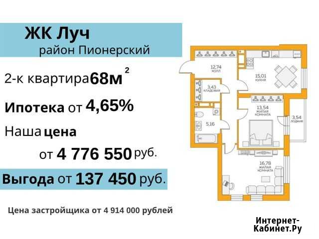 2-комнатная квартира, 68 м², 20/25 эт. на продажу в Екатеринбурге Екатеринбург - изображение 1
