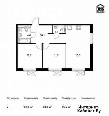 2-комнатная квартира, 59.8 м², 16/25 эт. на продажу в Котельниках Котельники