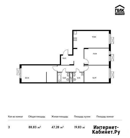 3-комнатная квартира, 88.8 м², 4/25 эт. на продажу в Красногорске Московской области Красногорск - изображение 1