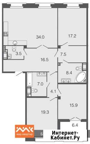 3-комнатная квартира, 133.4 м², 6/9 эт. на продажу в Санкт-Петербурге Санкт-Петербург - изображение 1