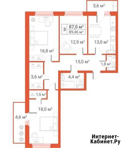 3-комнатная квартира, 89.8 м², 2/4 эт. на продажу в Павловске Ленинградской области Павловск - изображение 1