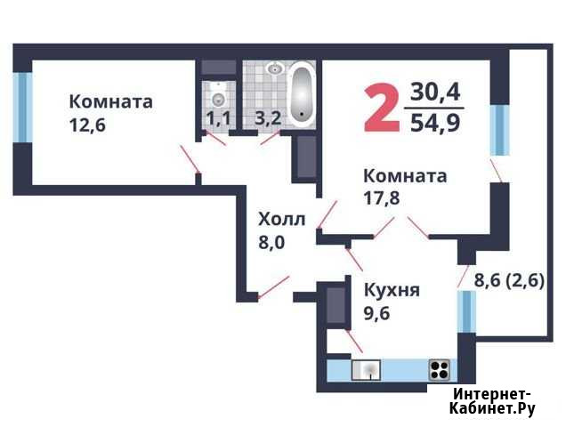 2-комнатная квартира, 54.7 м², 2/17 эт. на продажу в Домодедово Домодедово - изображение 1