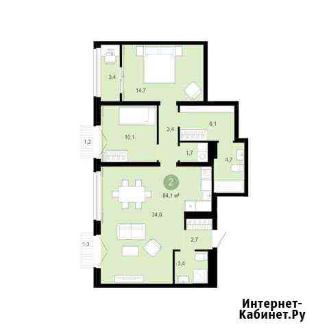 2-комнатная квартира, 86.6 м², 10/10 эт. на продажу в Тюмени Тюмень