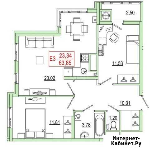 3-комнатная квартира, 63.9 м², 4/26 эт. на продажу в Рязани Рязань - изображение 1