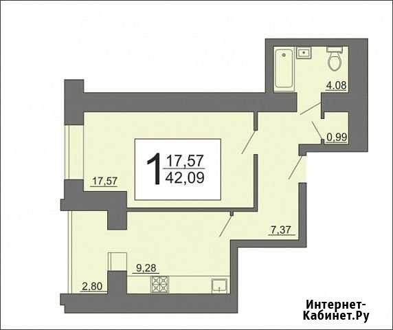 1-комнатная квартира, 42.1 м², 13/16 эт. на продажу в Засечном Засечное - изображение 1