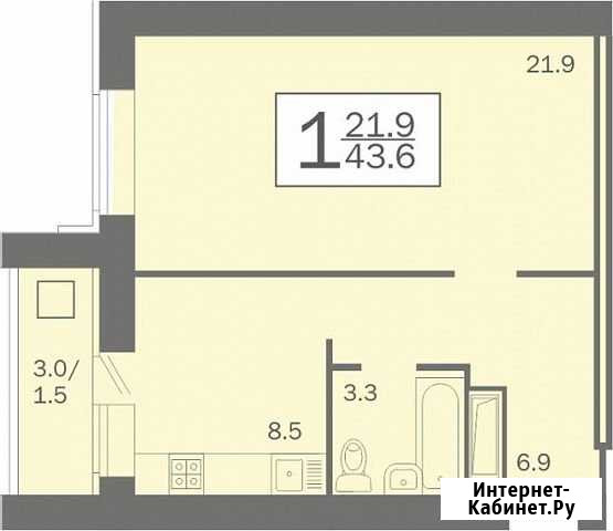 1-комнатная квартира, 43.6 м², 15/16 эт. на продажу в Засечном Засечное - изображение 1