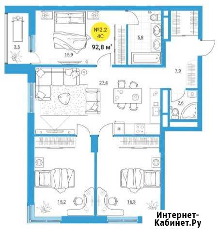 4-комнатная квартира, 92.8 м², 24/32 эт. на продажу в Екатеринбурге Екатеринбург - изображение 1