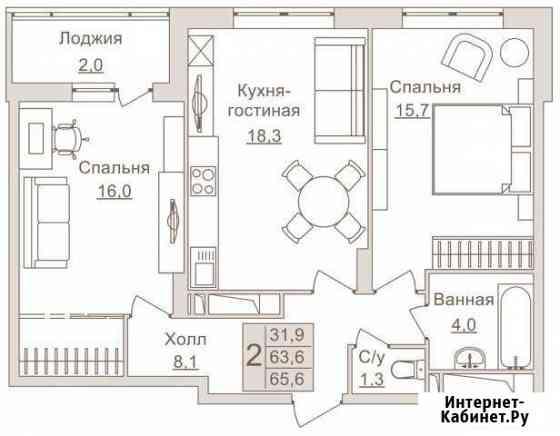 2-комнатная квартира, 65.6 м², 13/17 эт. на продажу в Люберцах Люберцы