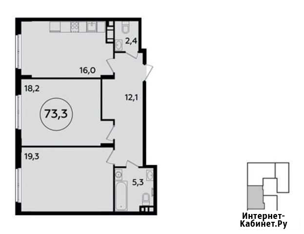 2-комнатная квартира, 73.3 м², 1/16 эт. на продажу в Мосрентгене Мосрентген - изображение 1