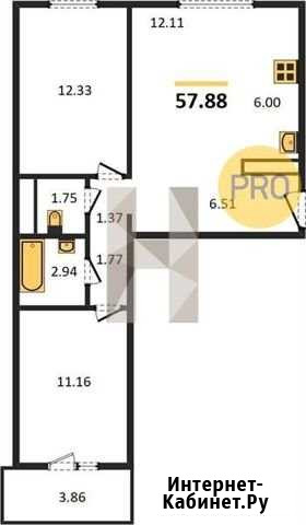 2-комнатная квартира, 57.9 м², 2/18 эт. на продажу в Челябинске Челябинск - изображение 1