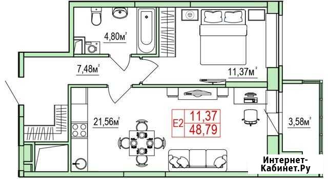 1-комнатная квартира, 48.8 м², 4/22 эт. на продажу в Туле Тула - изображение 1