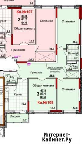 3-комнатная квартира, 87 м², 2/14 эт. на продажу в Туле Тула - изображение 1
