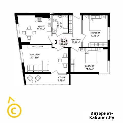 3-комнатная квартира, 83.1 м², 3/10 эт. на продажу в Калининграде Калининград - изображение 1