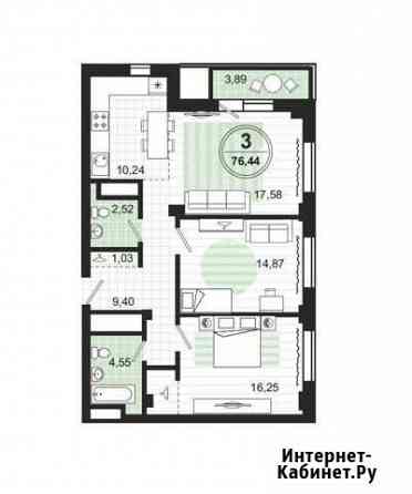 3-комнатная квартира, 76.6 м², 17/25 эт. на продажу в Челябинске Челябинск