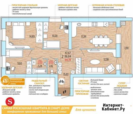 4-комнатная квартира, 94.7 м², 10/10 эт. на продажу в Рыбном Рыбное - изображение 1