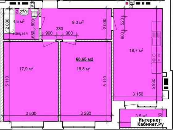 2-комнатная квартира, 68.7 м², 3/9 эт. на продажу в Таганроге Таганрог