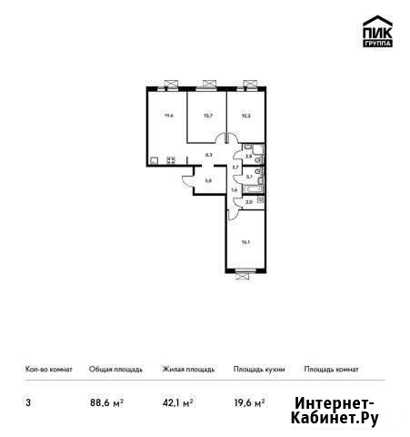 3-комнатная квартира, 88.6 м², 12/15 эт. на продажу в Щербинке Щербинка - изображение 1