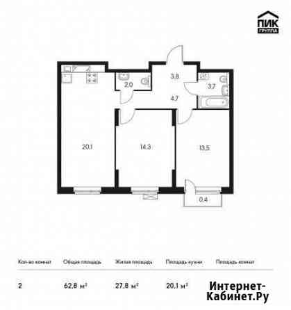 2-комнатная квартира, 62.8 м², 7/22 эт. на продажу в Обнинске Обнинск