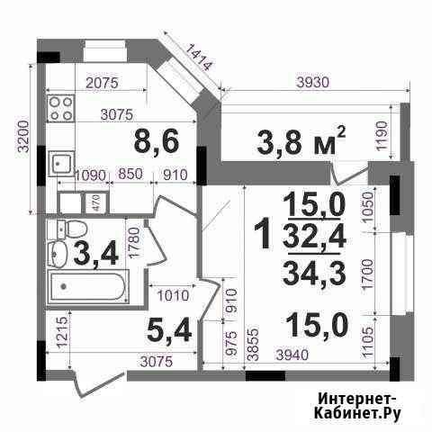 1-комнатная квартира, 34.3 м², 3/15 эт. на продажу во Владимире Владимир