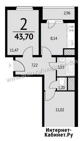 2-комнатная квартира, 43.7 м², 16/20 эт. на продажу в Ростове-на-Дону Ростов-на-Дону - изображение 1