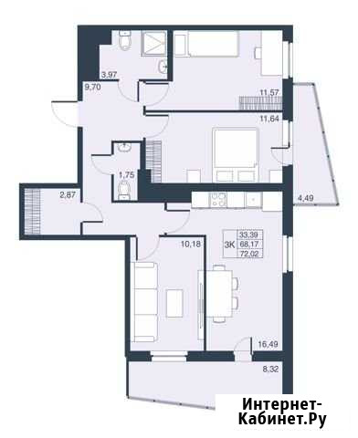 3-комнатная квартира, 68.2 м², 21/23 эт. на продажу в Мурино Мурино - изображение 1