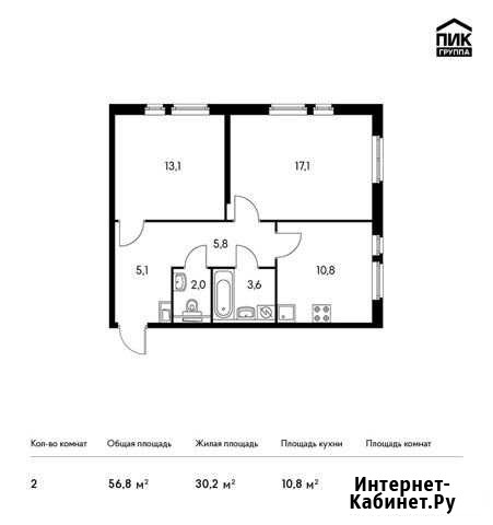 2-комнатная квартира, 56.8 м², 20/25 эт. на продажу в Красногорске Московской области Красногорск - изображение 1