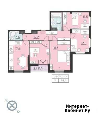 4-комнатная квартира, 98.4 м², 23/23 эт. на продажу в Санкт-Петербурге Санкт-Петербург - изображение 1