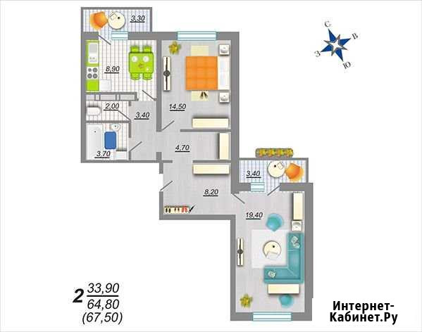 2-комнатная квартира, 67.6 м², 12/17 эт. на продажу в Воронеже Воронеж - изображение 1