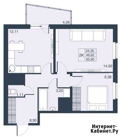 2-комнатная квартира, 49.6 м², 17/23 эт. на продажу в Мурино Мурино - изображение 1