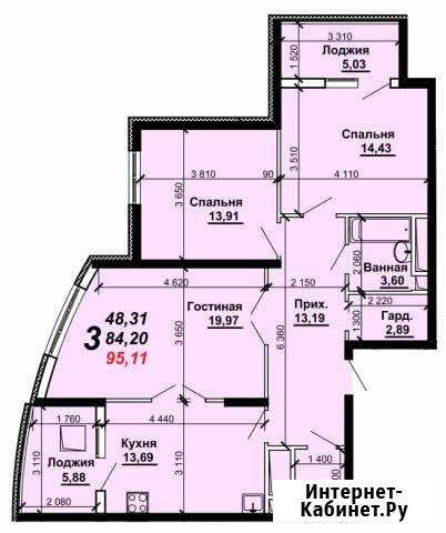 3-комнатная квартира, 95.1 м², 9/16 эт. на продажу в Рязани Рязань - изображение 1