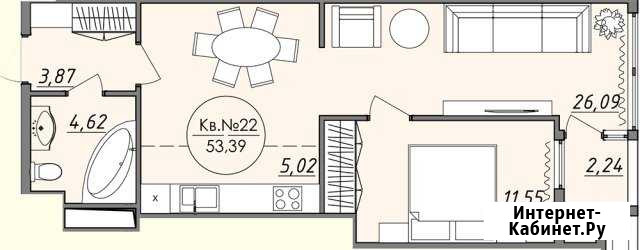 2-комнатная квартира, 53.4 м², 2/9 эт. на продажу в Ялте Ялта - изображение 1