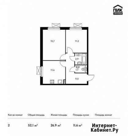 2-комнатная квартира, 52.1 м², 6/25 эт. на продажу в Видном Видное