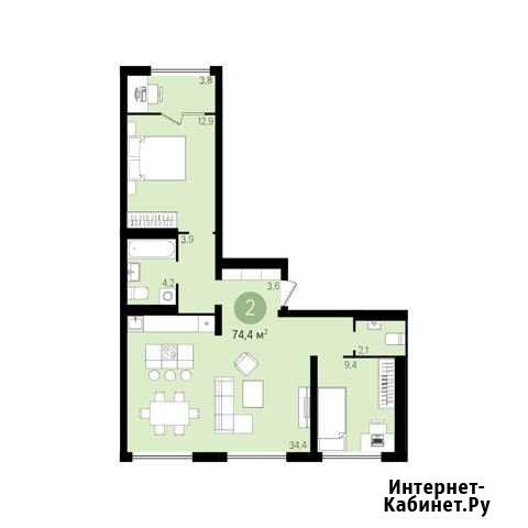 2-комнатная квартира, 74.4 м², 7/7 эт. на продажу в Екатеринбурге Екатеринбург - изображение 1
