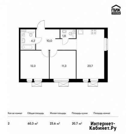 2-комнатная квартира, 60.3 м², 8/25 эт. на продажу в Люберцах Люберцы